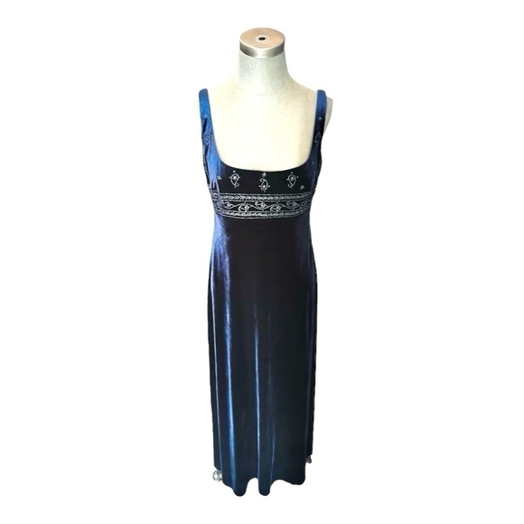 LAUNDRY Shelli Segal Navy Blue Velvet Dress Women Lined Crystal Embroidery Dress - Picture 5 of 9